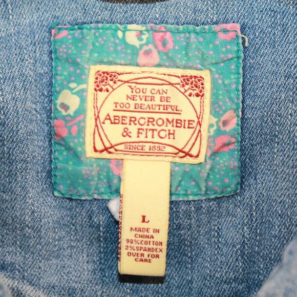 Abercrombie & Fitch Denim Jacket Y2K Button Pocket Destressing Cropped Large - Picture 7 of 7